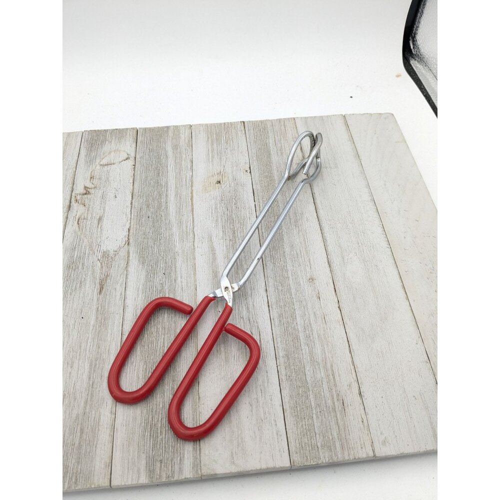 Stainless Steel Salad #1 Tongs 8" Nylon Red Covered Handles